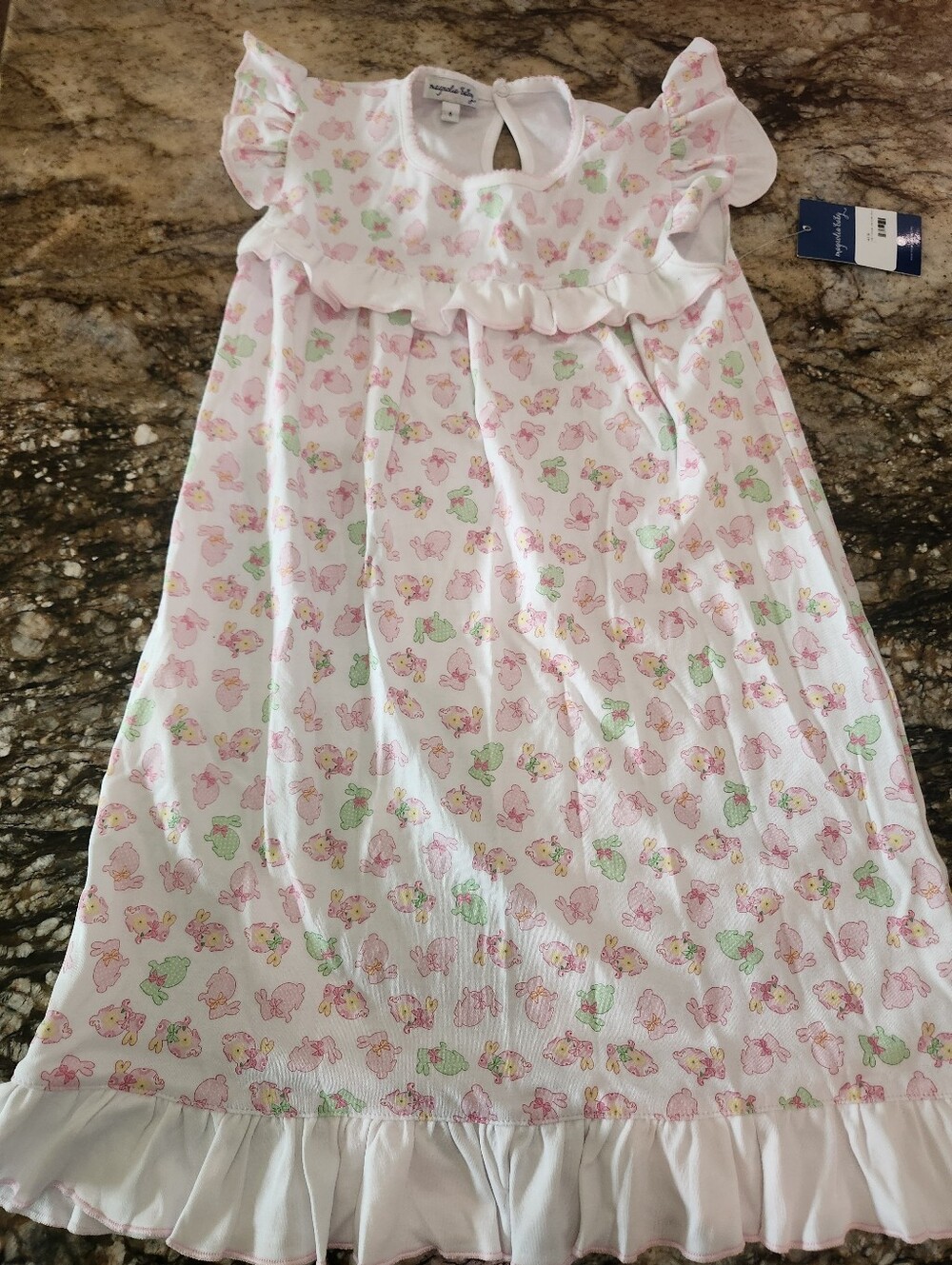 Magnolia Baby White Dress with Pink & Green Floral Ruffle